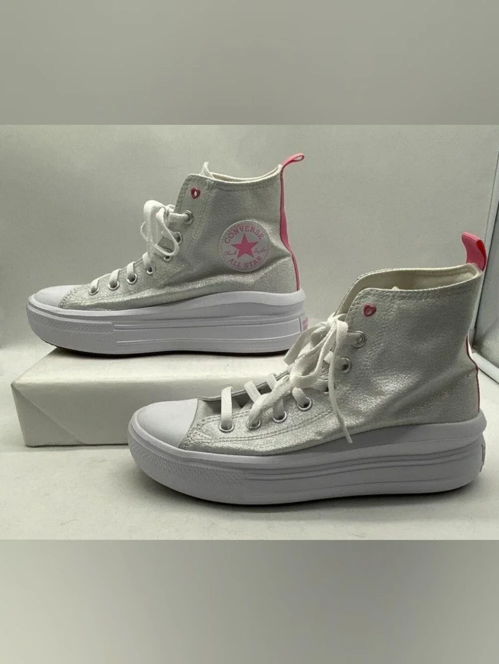 Converse All Star Move Sparkle Platform High Top Sneakers GS Size 7 Like New